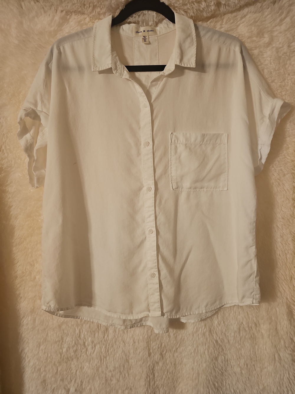 Cloth & Stone White Button-Up Short Sleeve Dolman Petite Shirt